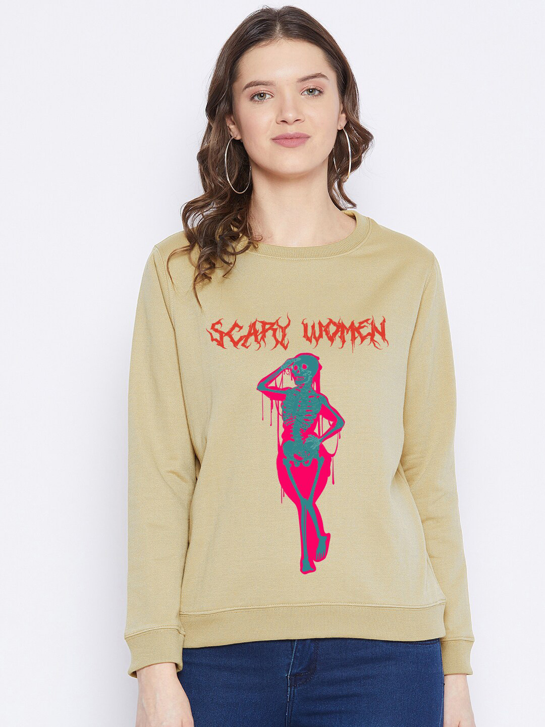 

FRENCH FLEXIOUS Women Beige Typography Printed Sweatshirt