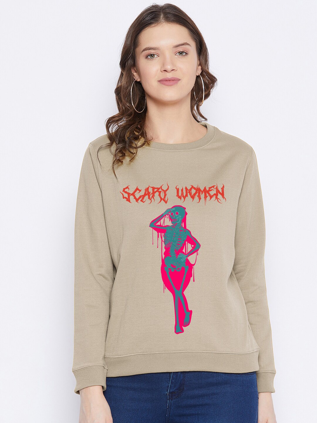 

FRENCH FLEXIOUS Women Beige Printed Sweatshirt