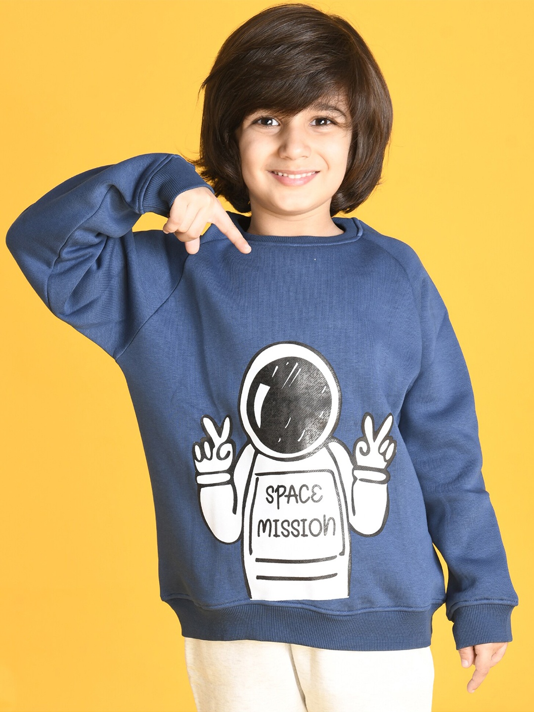 

Anthrilo Boys Navy Blue Printed Fleece Sweatshirt