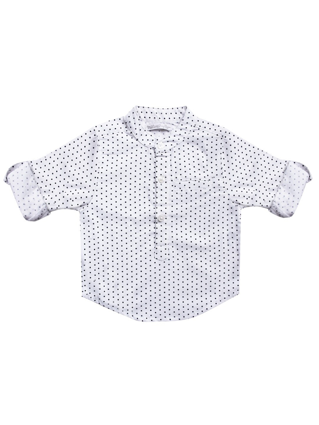 

milou Boys White & Black Polka dots Printed Mandarin Collar Pure Cotton Casual Shirt