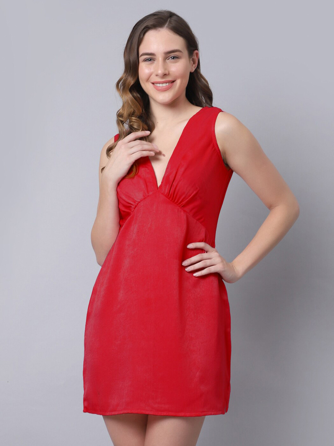 

EROTISSCH Women Red V-Neck Sleeveless Nightdress