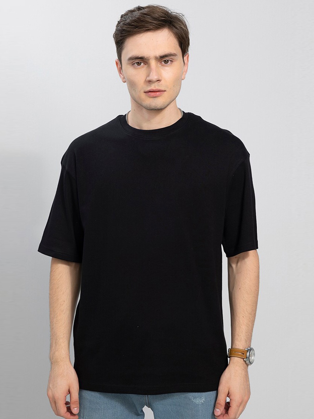 

Snitch Men Black Boxy Cotton T-shirt