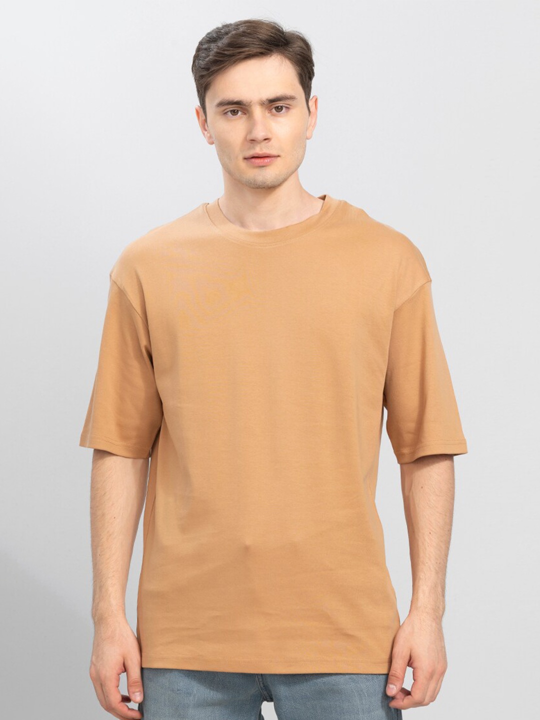 

Snitch Men Brown Pure Cotton Boxy T-shirt