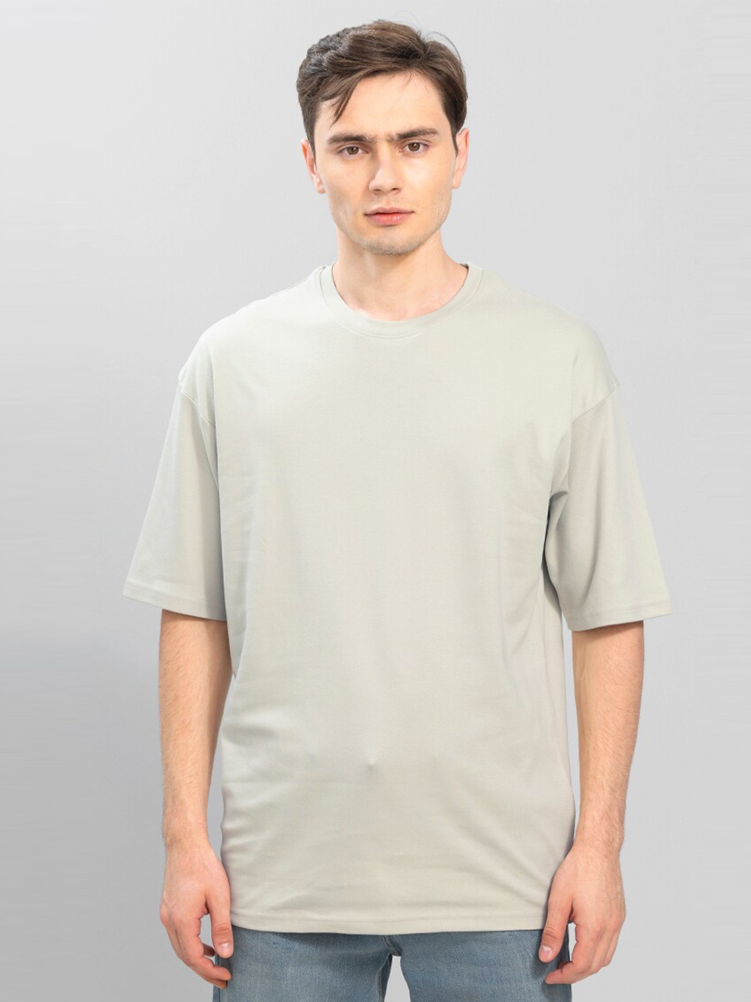 

Snitch Men Green Drop-Shoulder Sleeves Raw Edge Boxy T-shirt