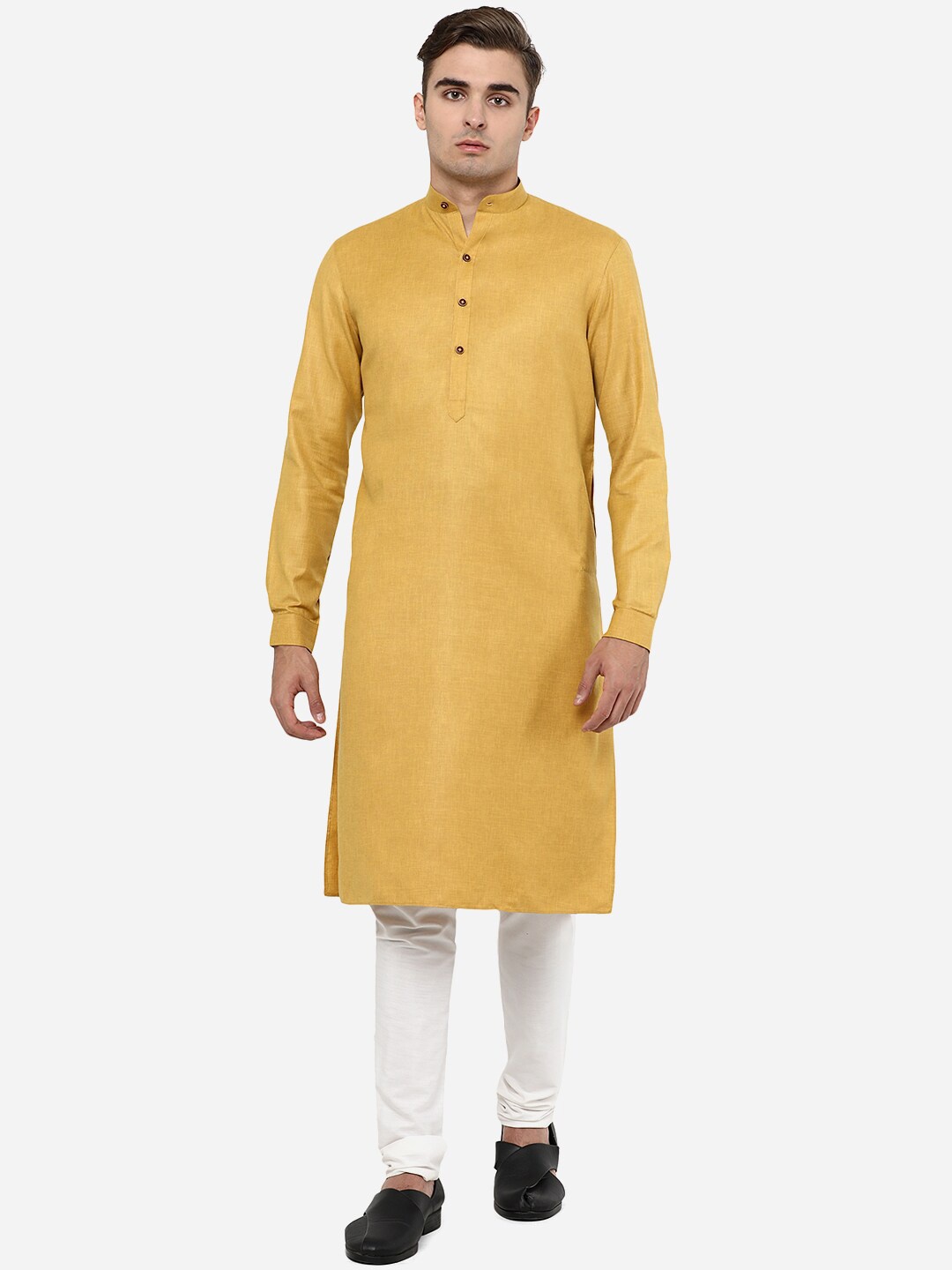 

JADE BLUE Men Yellow Solid Cotton Straight Kurta