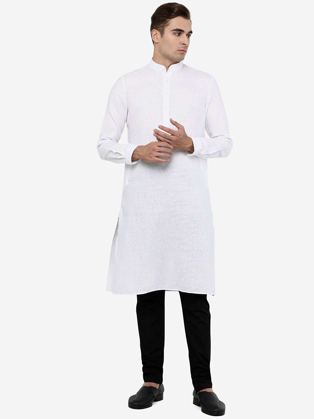 

JADE BLUE Men White Textured Cotton Straight Kurta