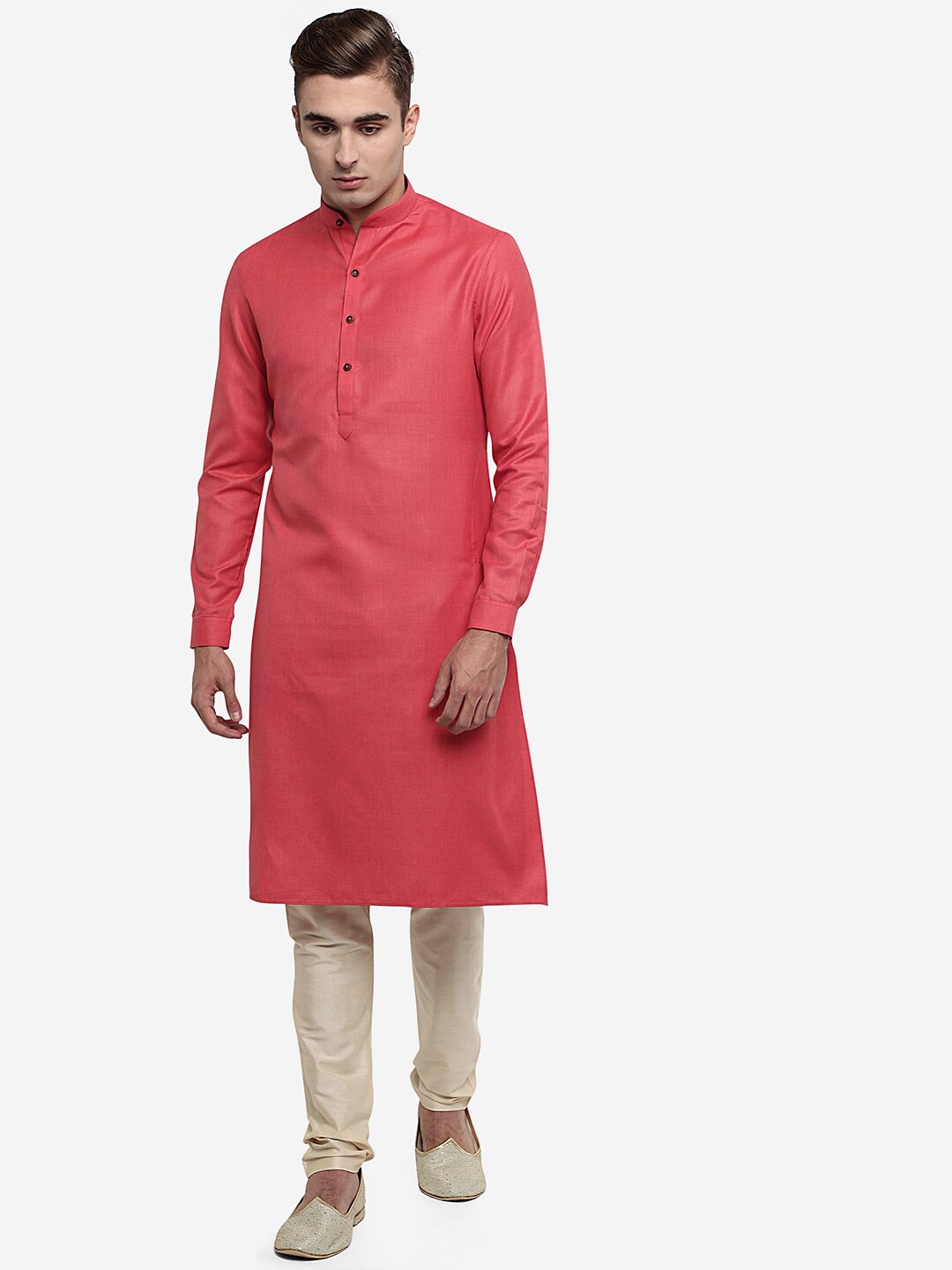 

Modi Kurta Men Pink Mandarin Collar Long Sleeves Cotton Kurta