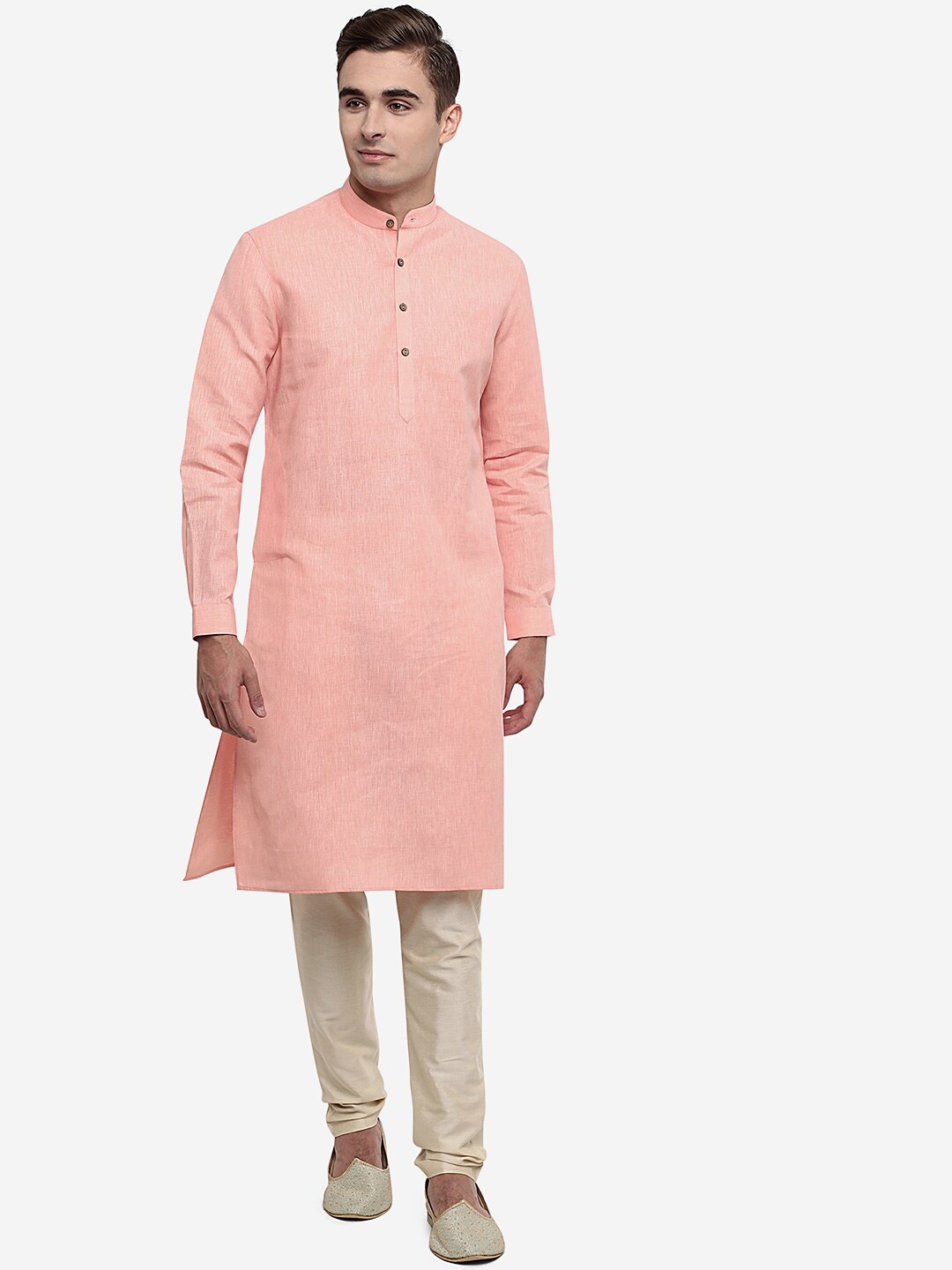 

Modi Kurta Pink Solid Mandarin Collar Ethnic