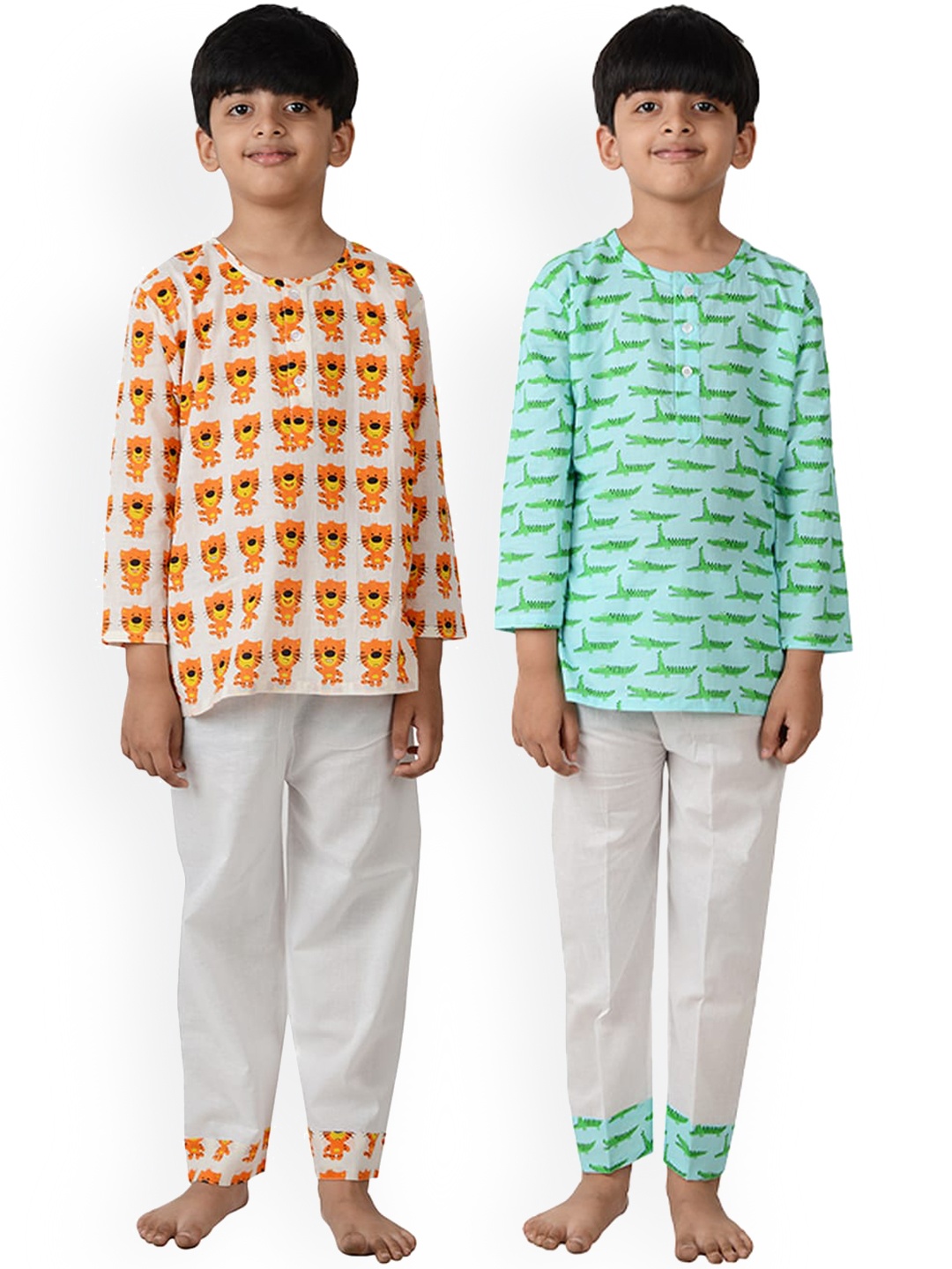

frangipani Boys White & Blue Printed Night suit