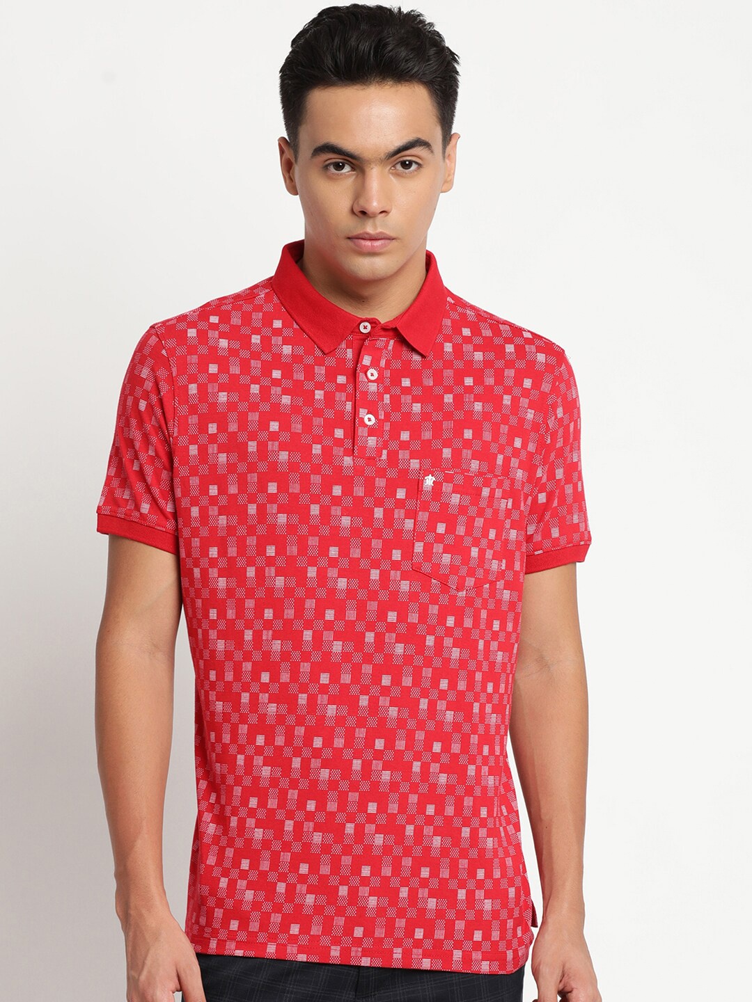 

Turtle Men Red Printed Pure Cotton Polo Collar T-shirt