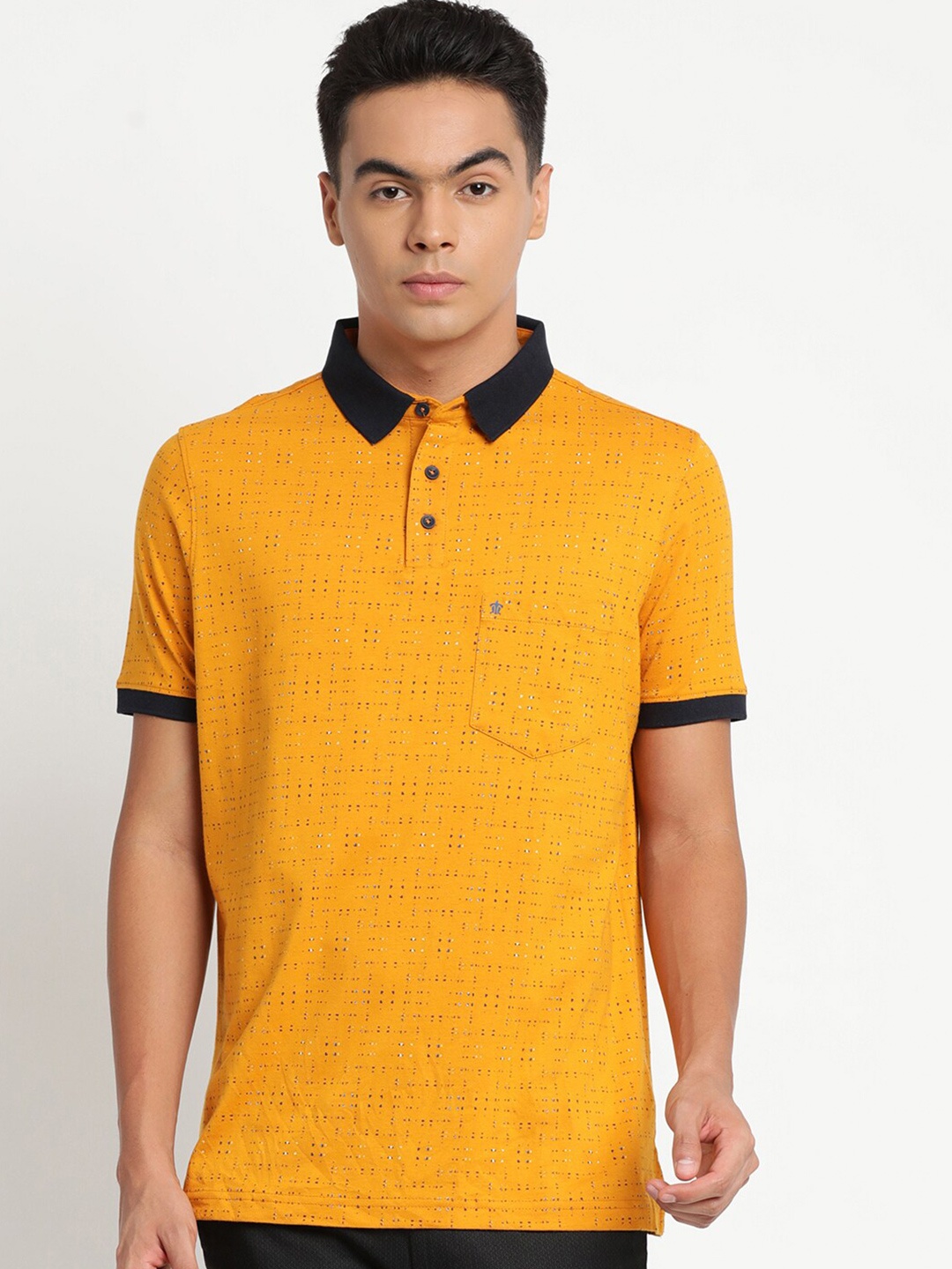 

Turtle Men Yellow & Black Self Design Cotton Polo Collar T-shirt