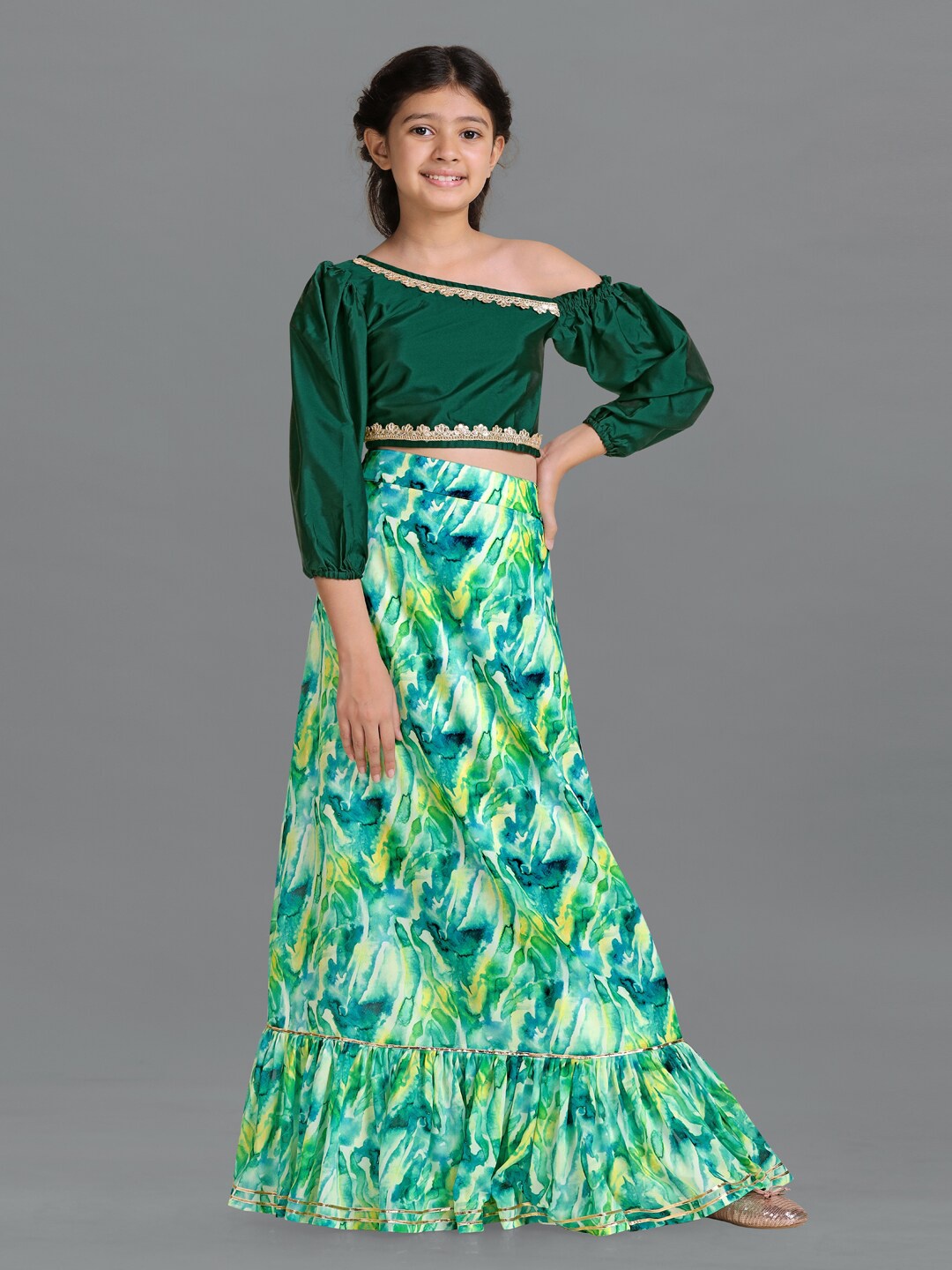 

FASHION DREAM Girls Green Ready to Wear Lehenga &