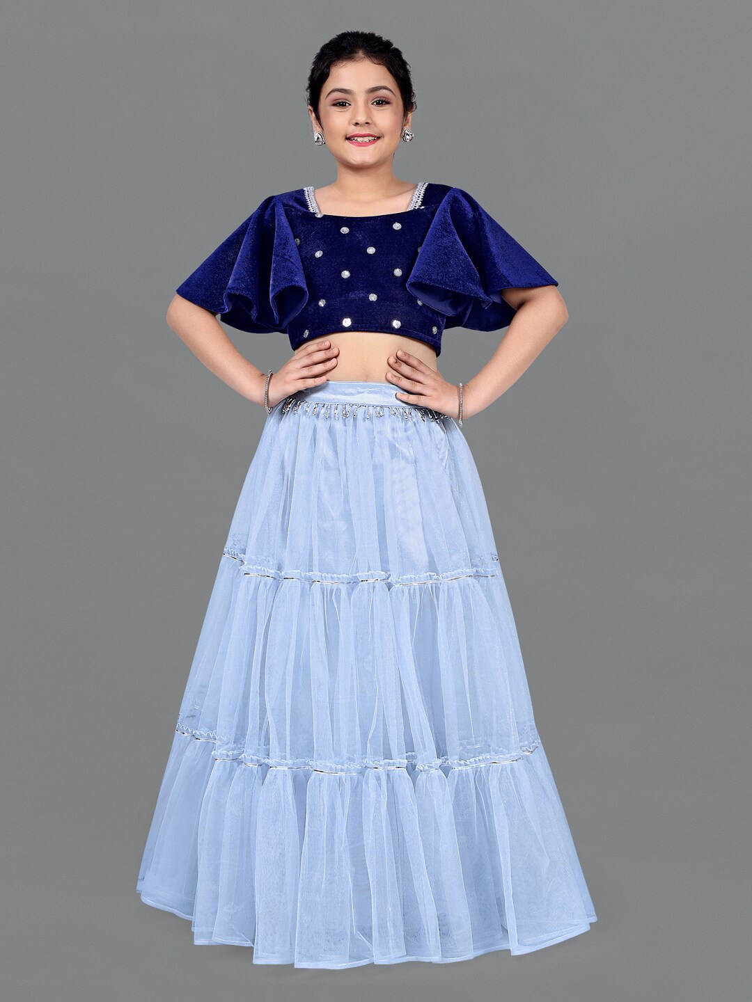 

FASHION DREAM Girls Navy Blue & Embellished Ready to Wear Lehenga &