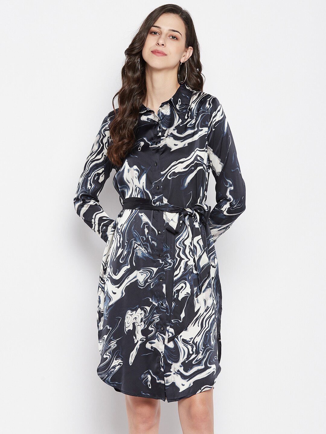 

Madame Women Navy Blue & White Shirt Dress