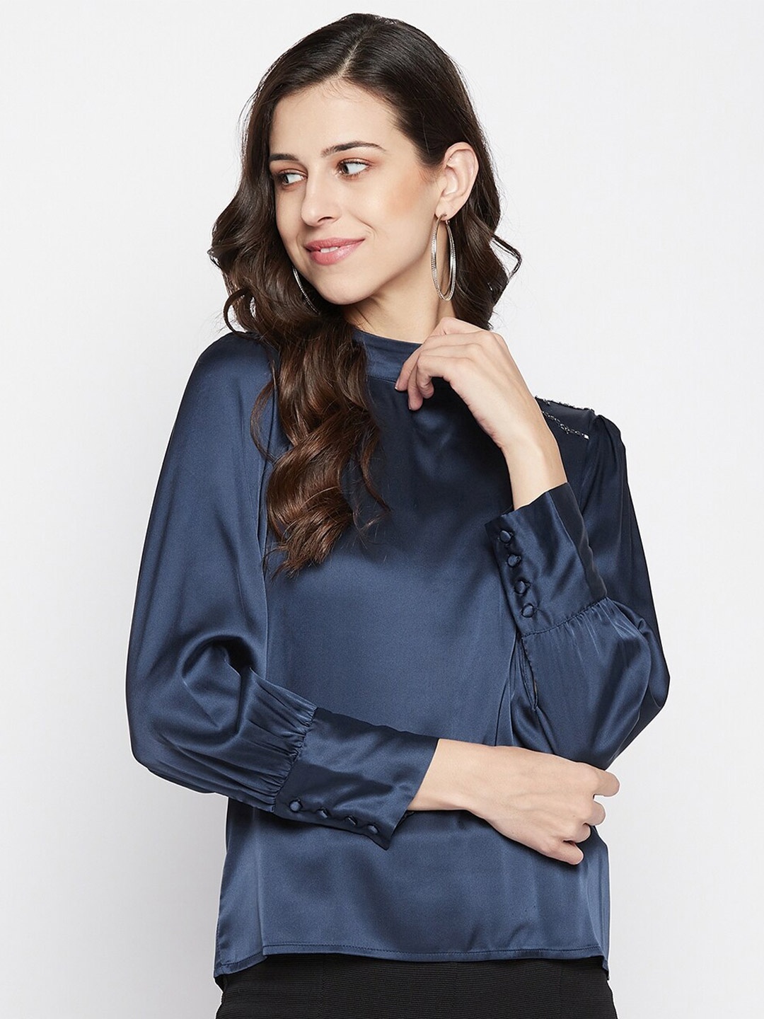 

Madame Women Blue Solid Polyester Top