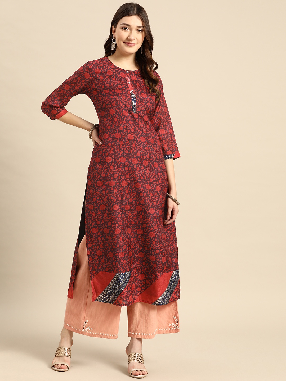 

Sangria Women Red & Maroon Floral Kurta