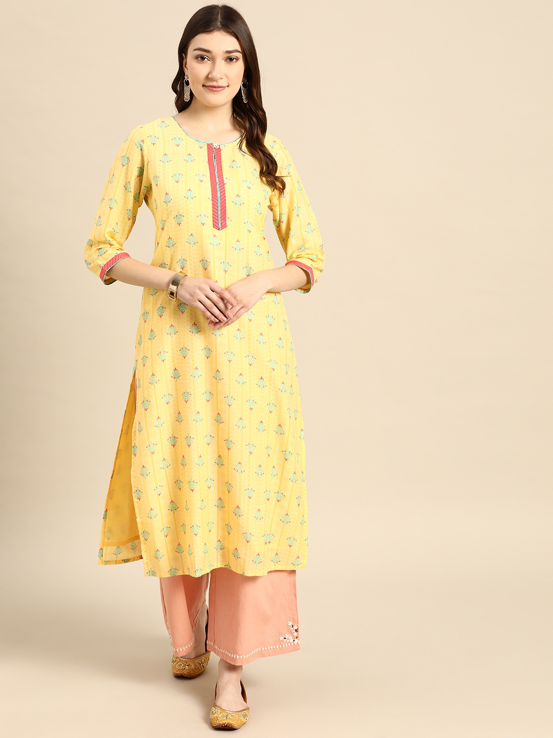 Sangria Women Yellow Ethnic Motifs Printed Kurta
