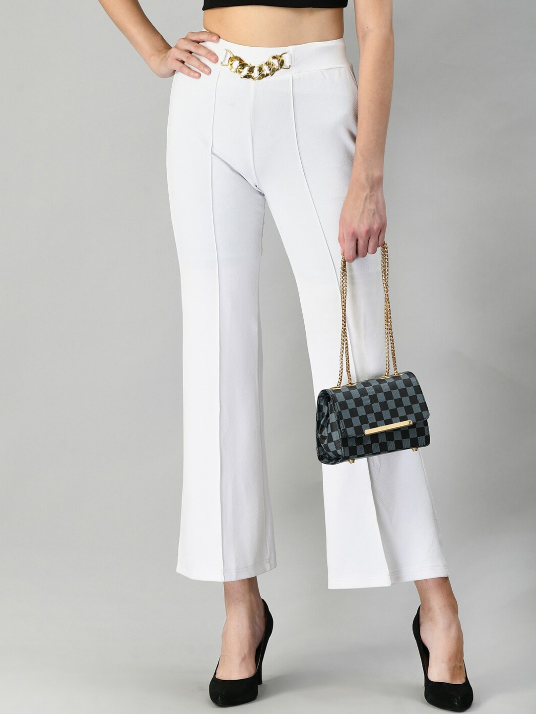 

IUGA Women White Relaxed Straight Leg High-Rise Pleated Trousers