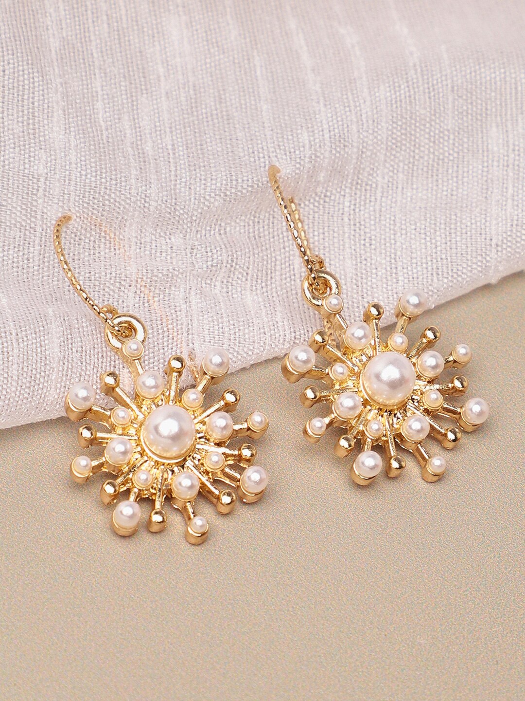 

SOHI Women Gold-Toned & White Contemporary Drop Earrings