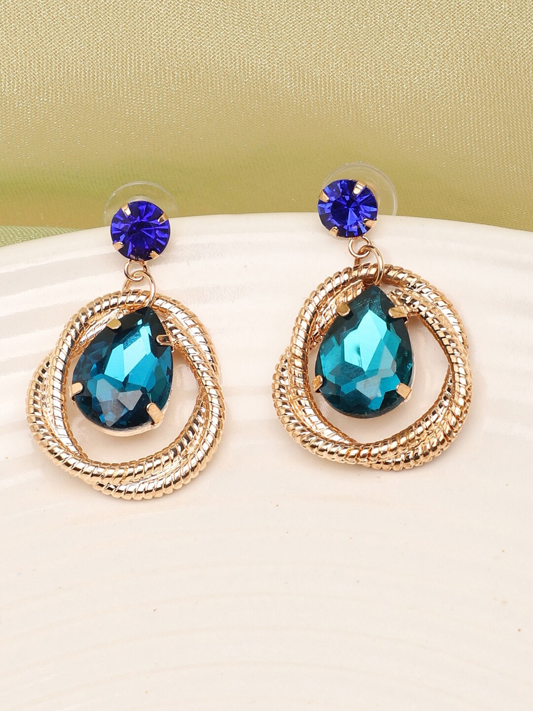 

SOHI Blue Contemporary Stone Drop Earrings