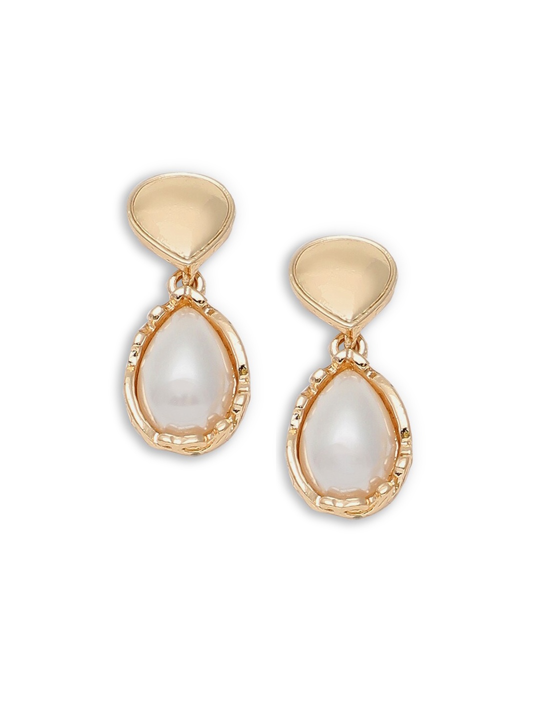 

SOHI Gold-Plated White Teardrop Shaped Drop Earrings