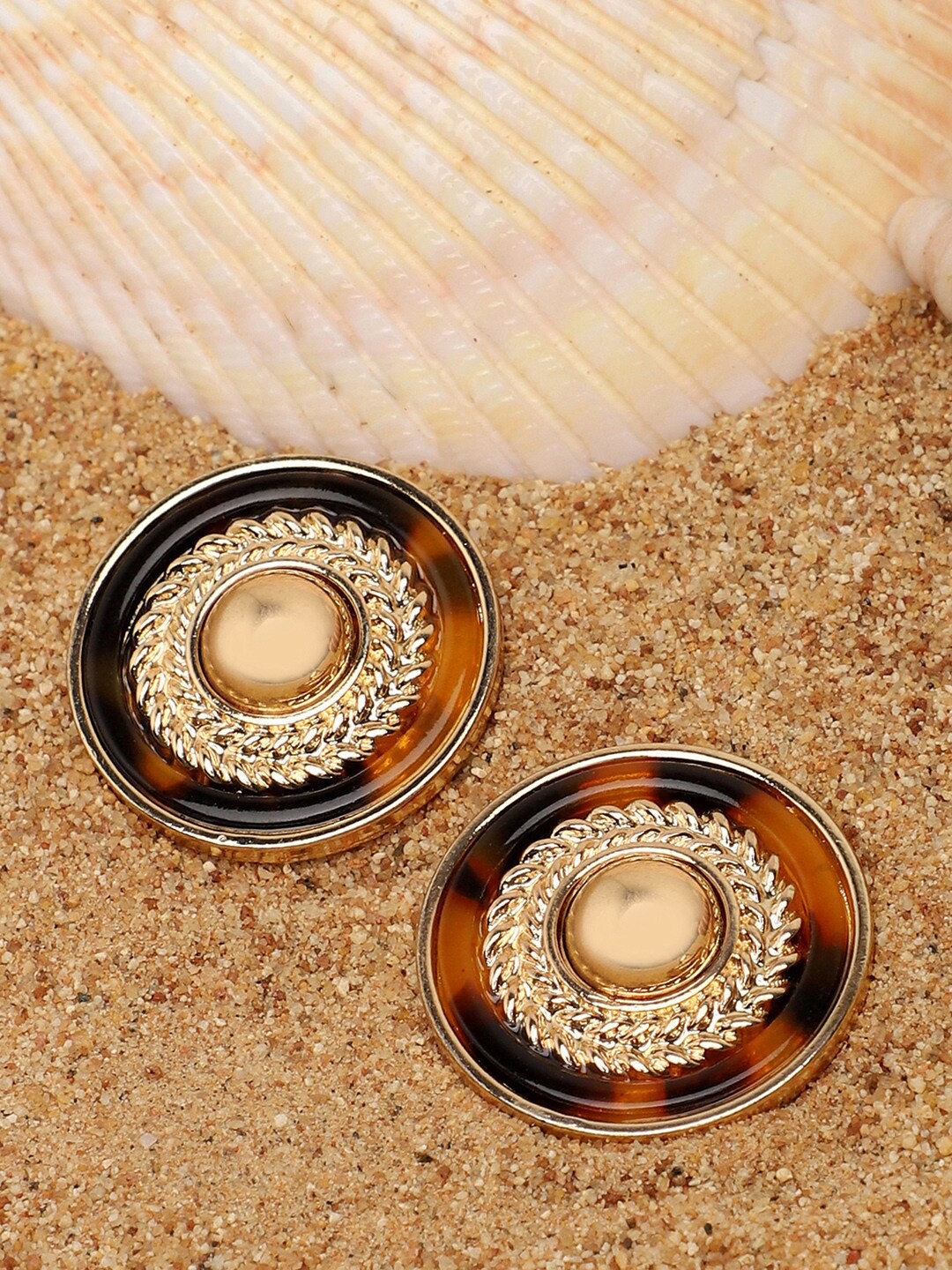 

SOHI Women Gold-Plated & Brown Circular Studs Earrings