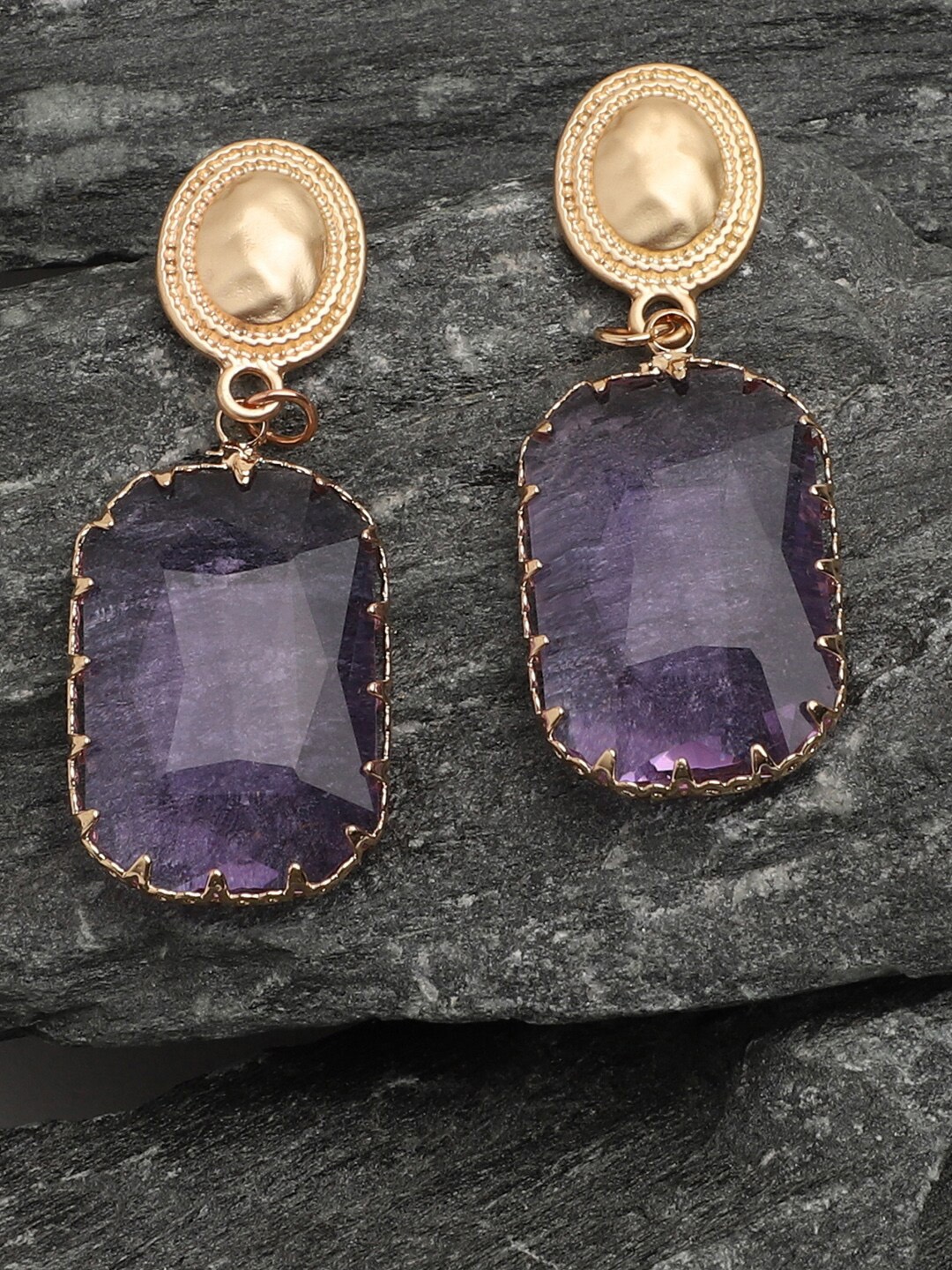 

SOHI Lavender & Gold-Toned Contemporary Drop Earrings