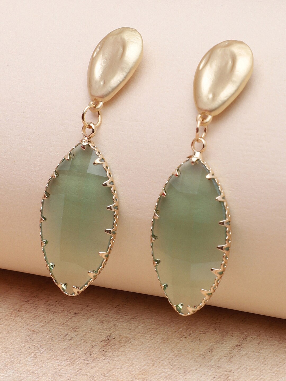 

SOHI Green Gold Plated Contemporary Drop Earrings