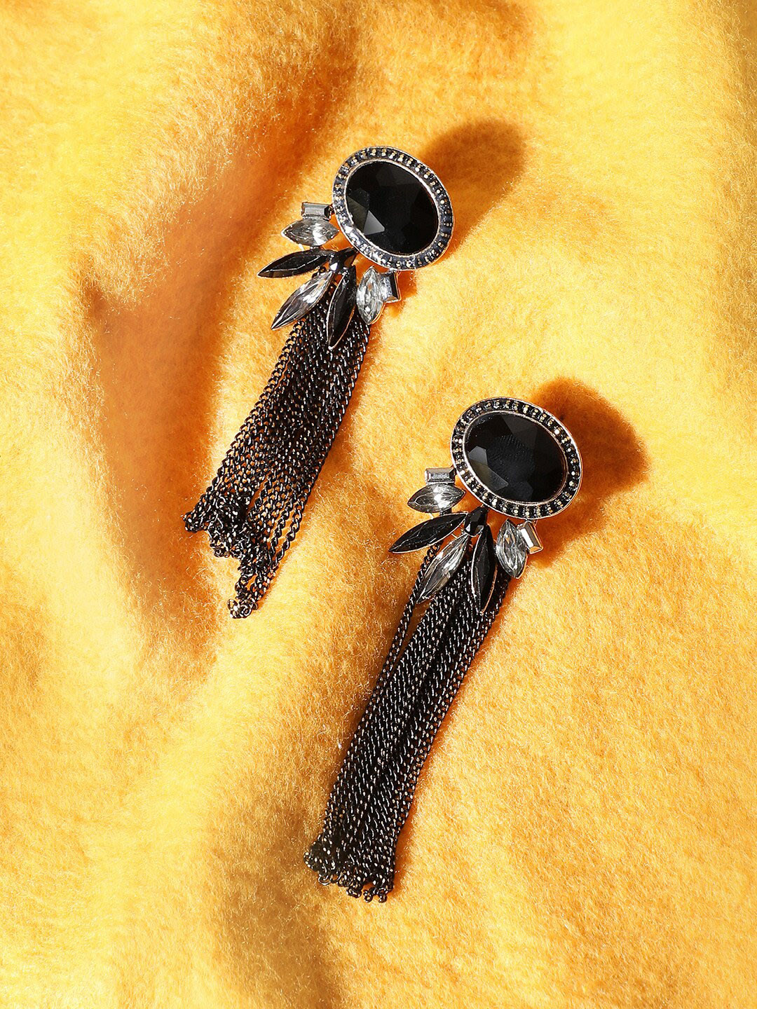 

SOHI Black Gold Plated Contemporary Drop Earrings
