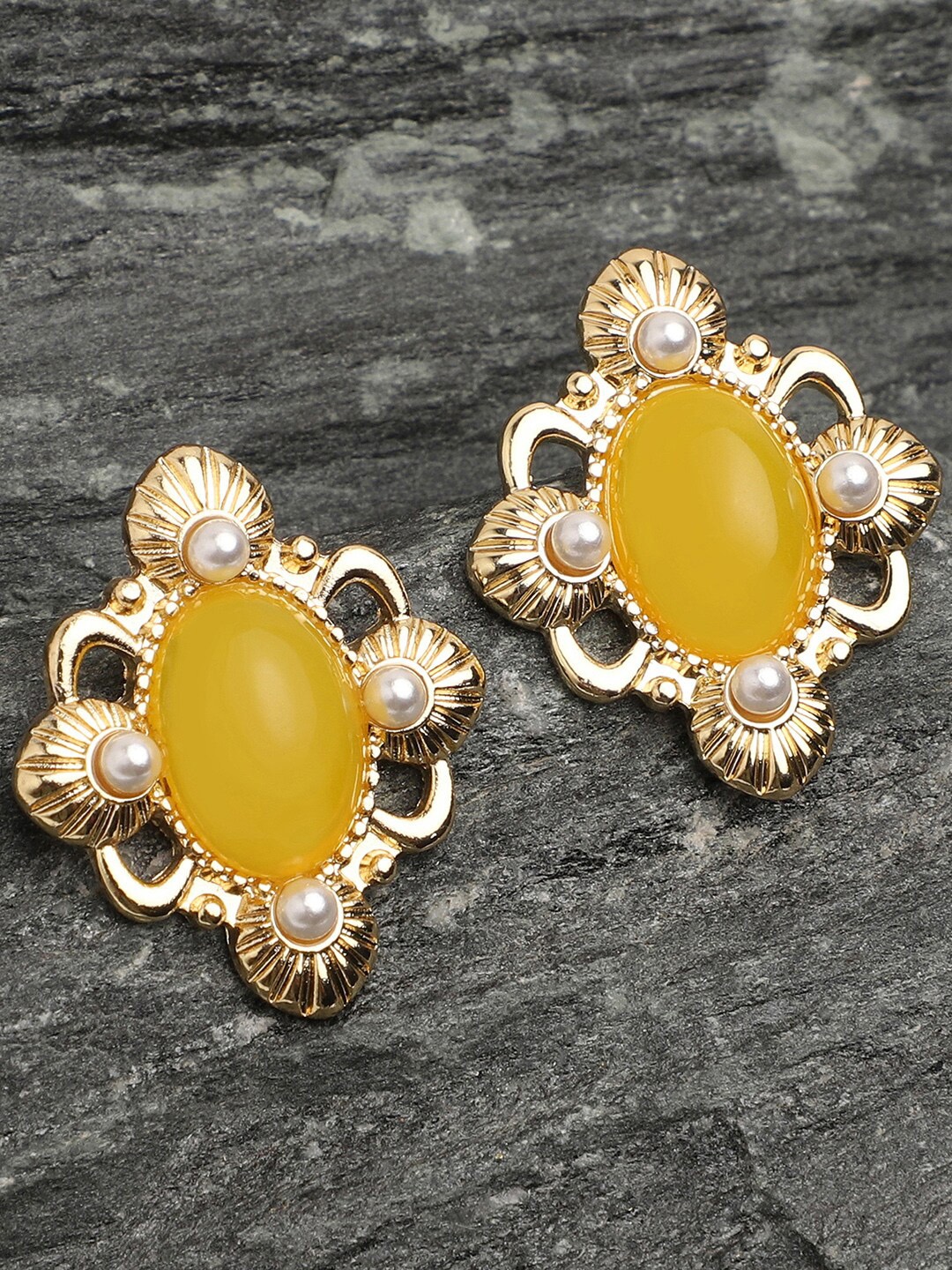 

SOHI Yellow & Gold-Plated Contemporary Studs Earrings