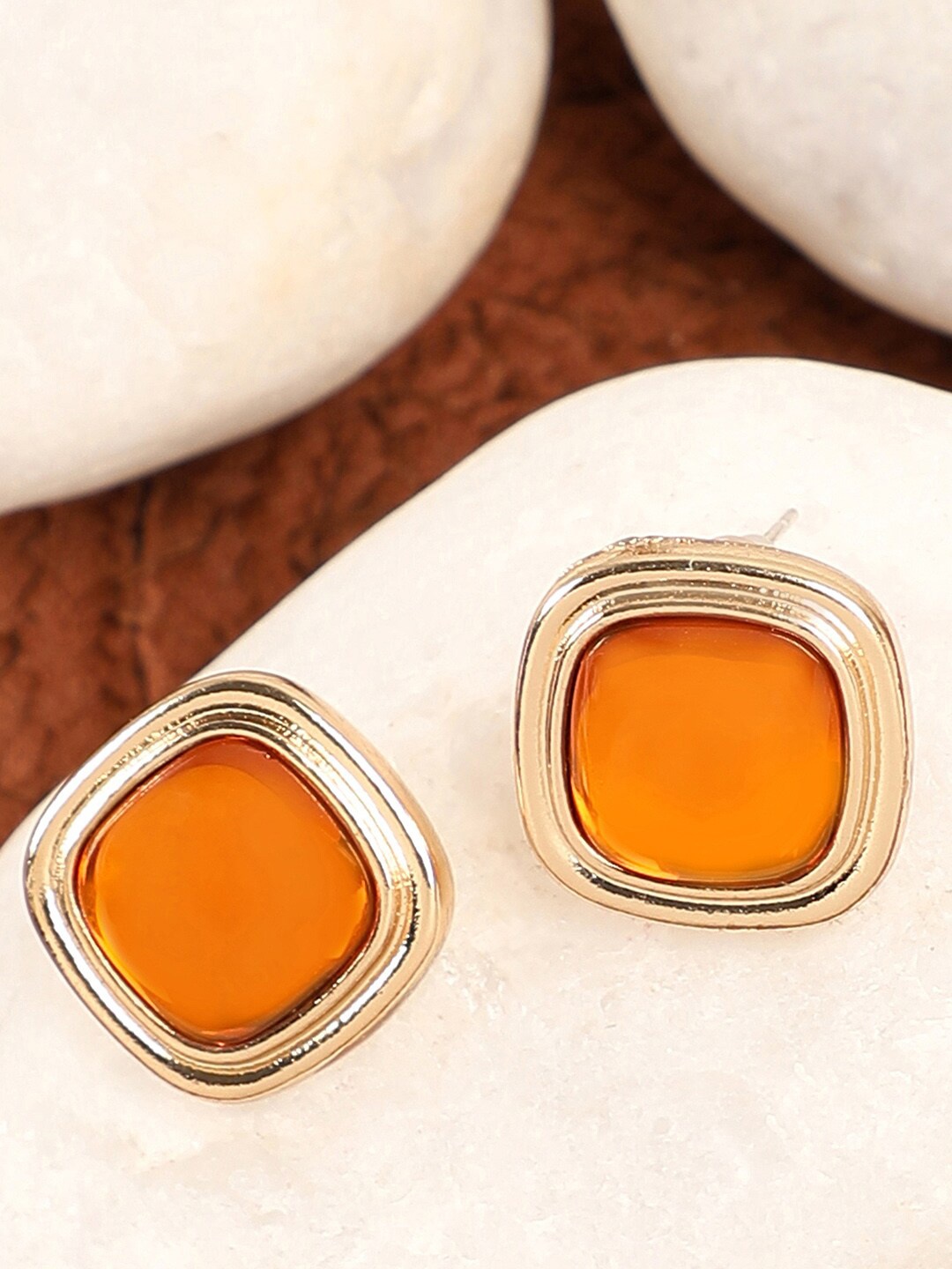 

SOHI Orange & Gold-Toned Contemporary Studs Earrings