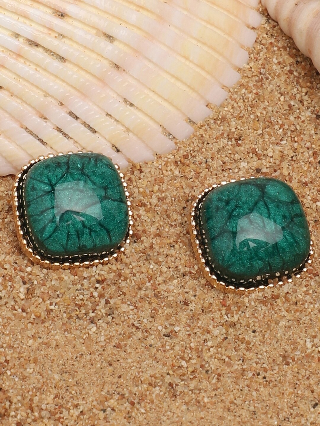 

SOHI Women Green Stone Contemporary Gold-Plated Studs Earrings