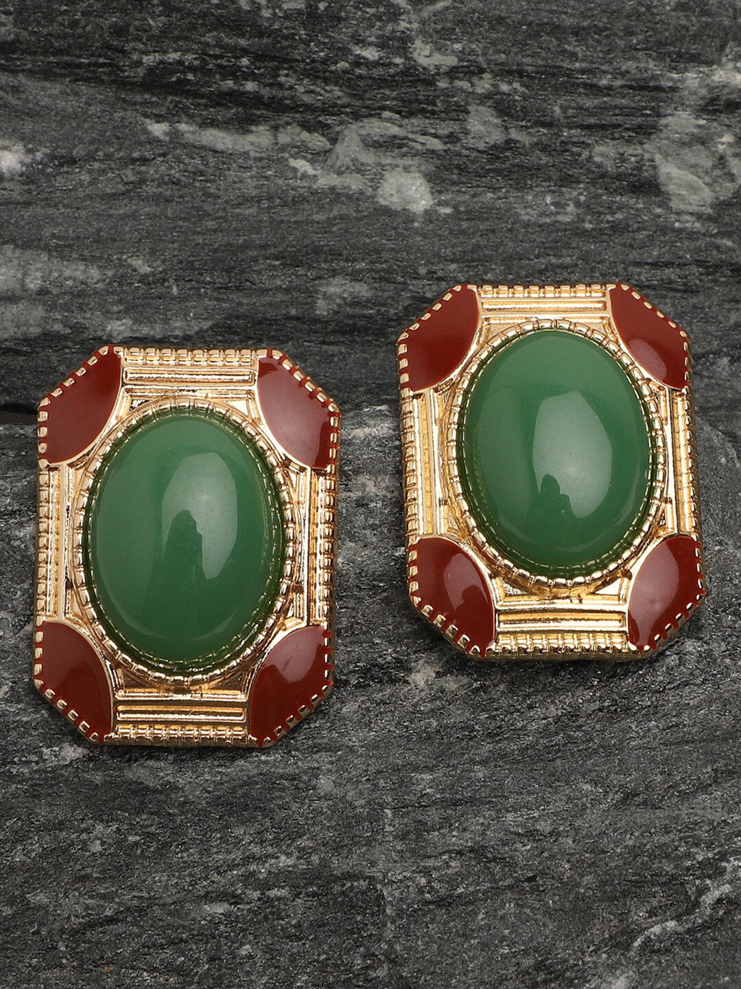 

SOHI Gold-plated & Green Square Studs Earrings
