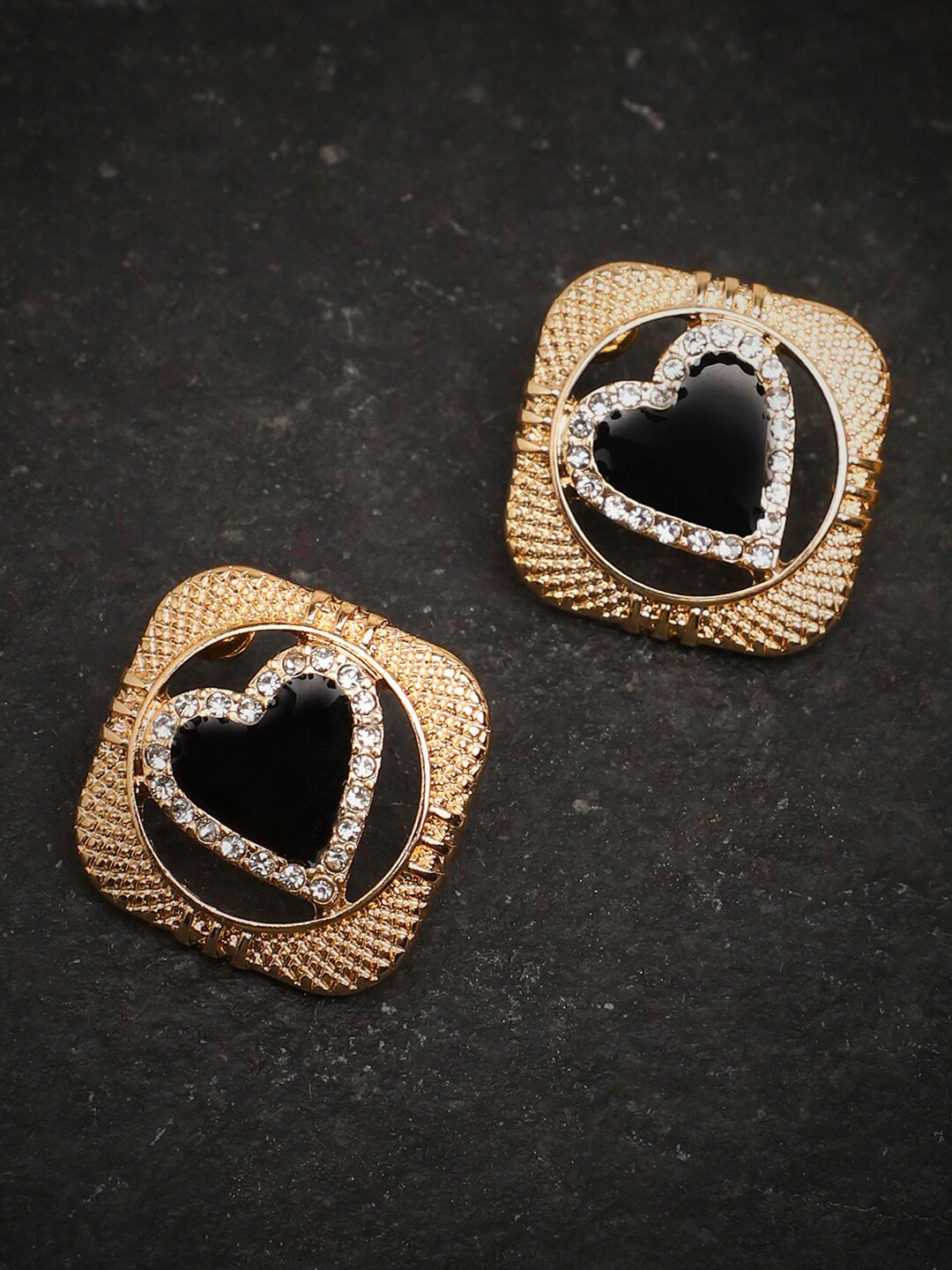 

SOHI Gold-Plated Black & White Contemporary Studs Earrings