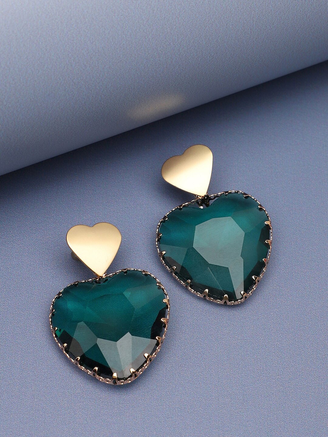 

SOHI Women Green Heart Shaped Drop Earrings