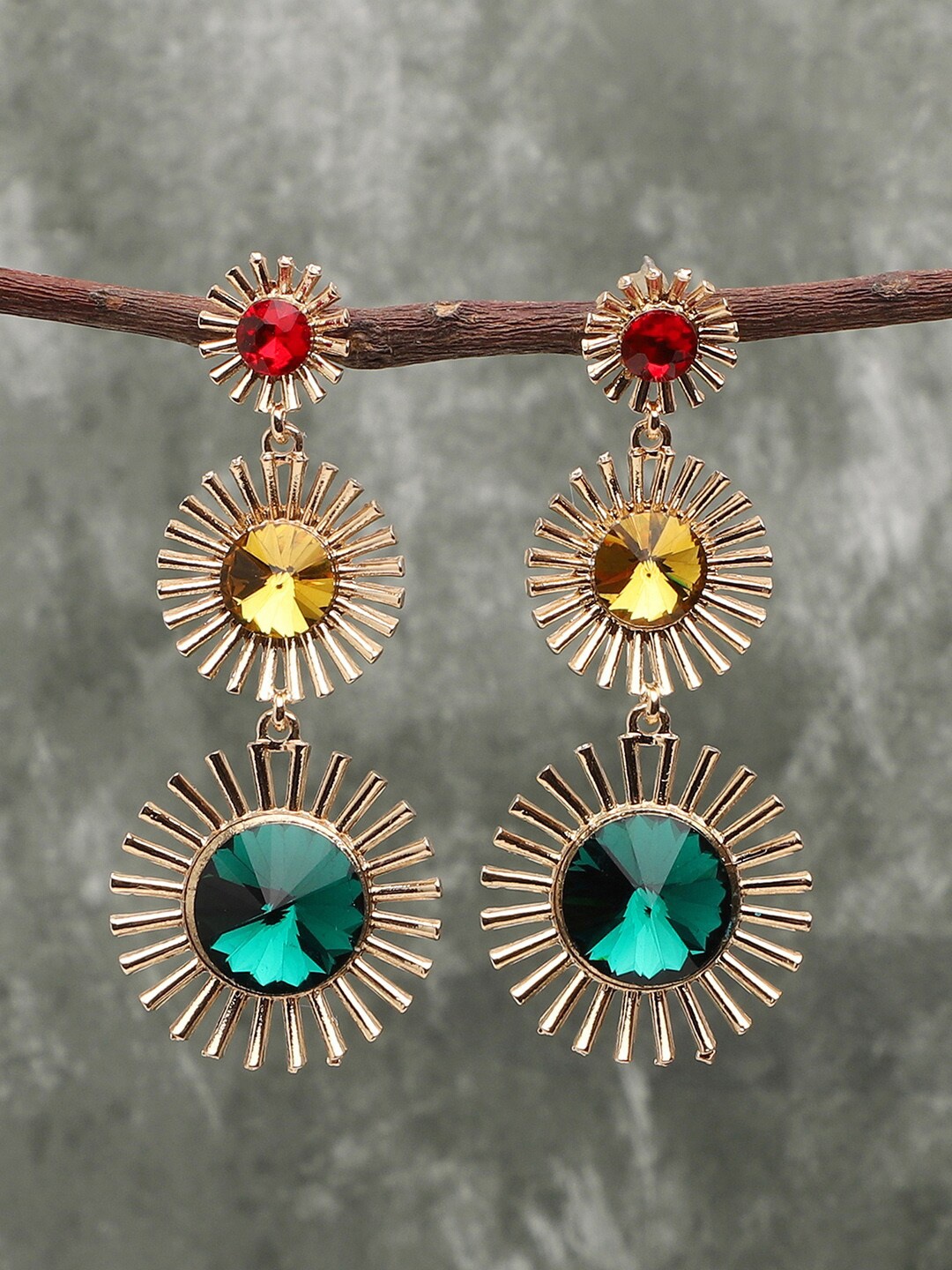 

SOHI Gold-Toned & Green Contemporary Stone Drop Earrings