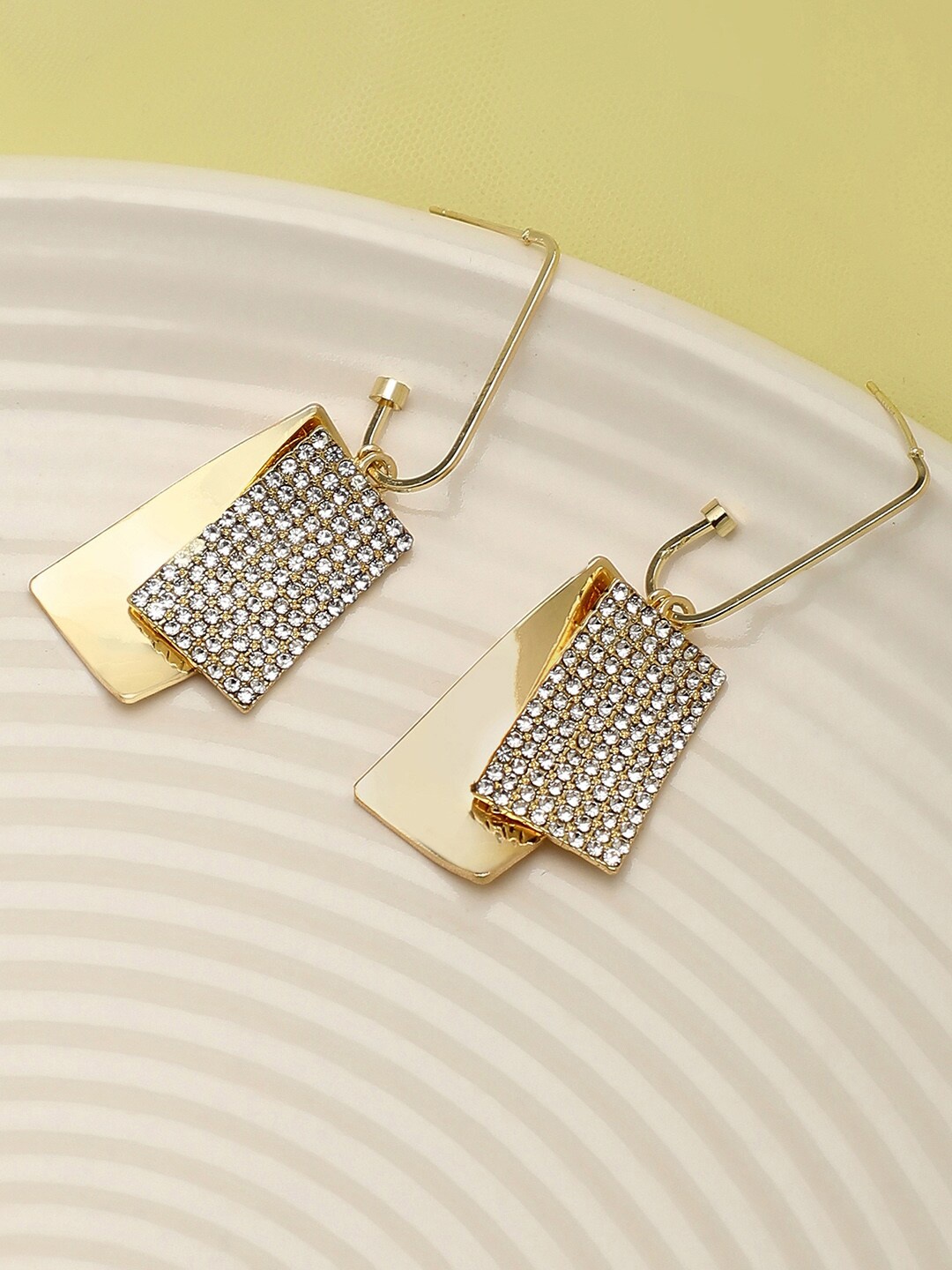 

SOHI Gold-Plated Contemporary Drop Earrings