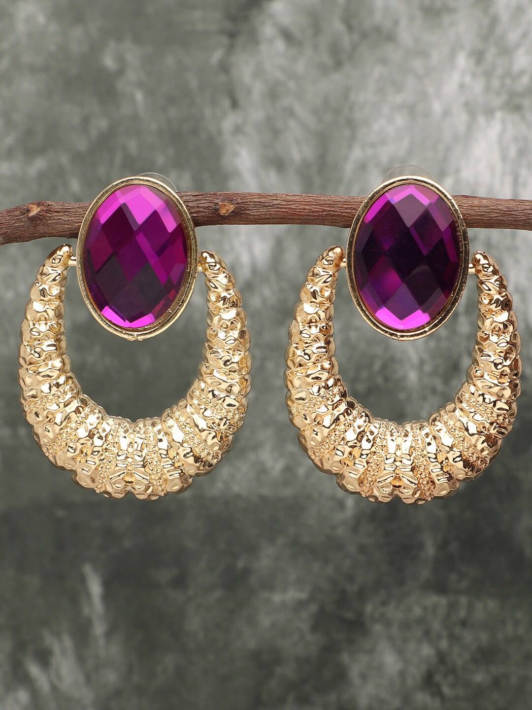 

SOHI Women Gold Plated Purple Contemporary Studs Earrings
