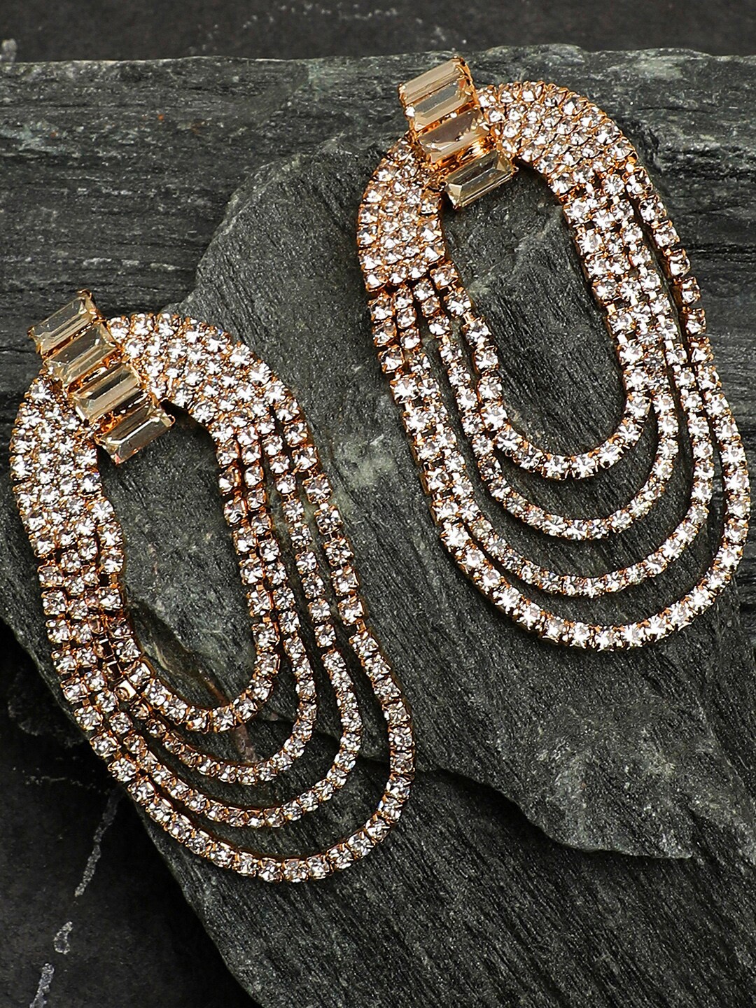 

SOHI White & Gold-Plated Stone Studded Contemporary Drop Earrings