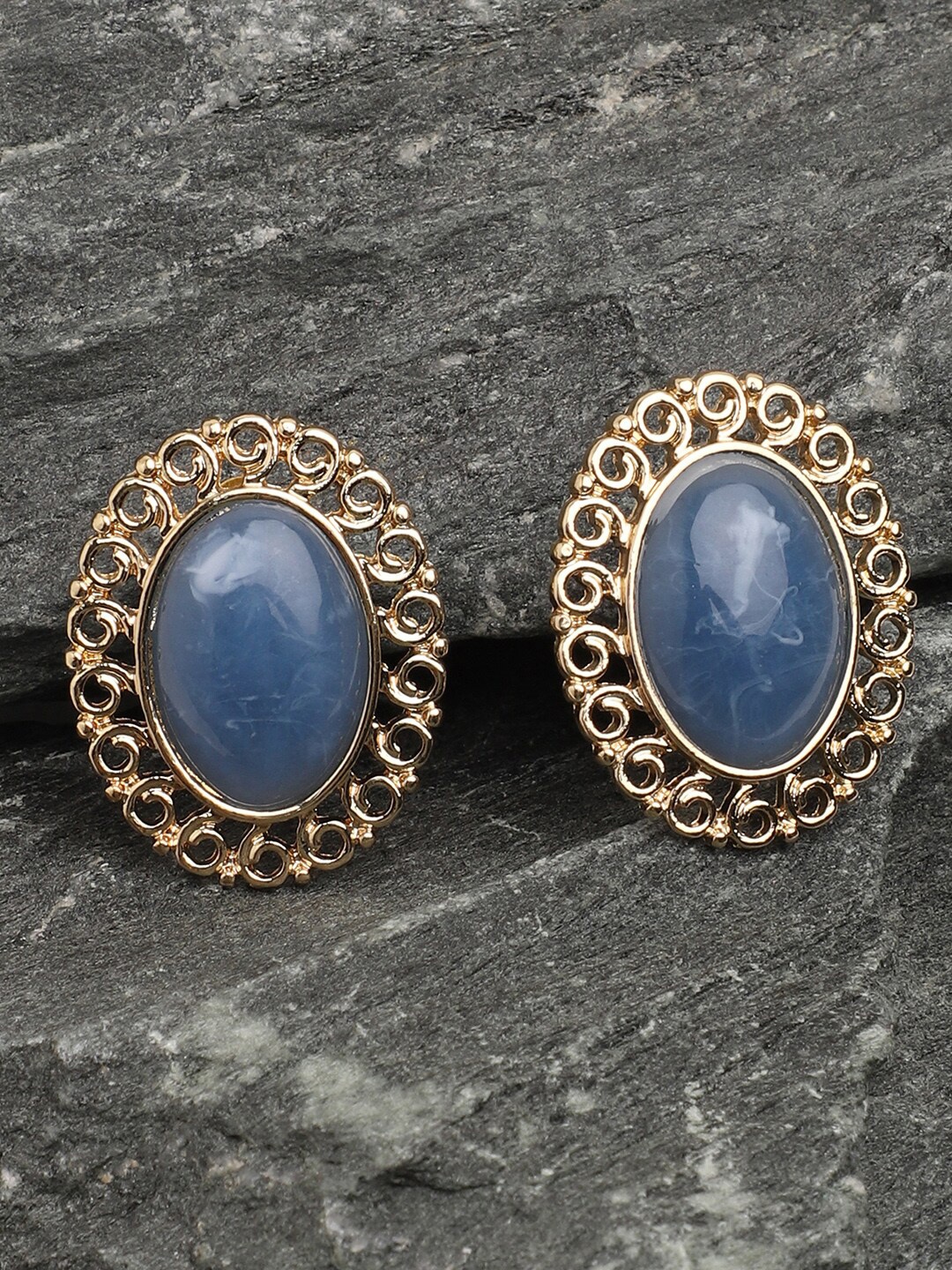 

SOHI Blue & Gold-Toned Contemporary Drop Earrings