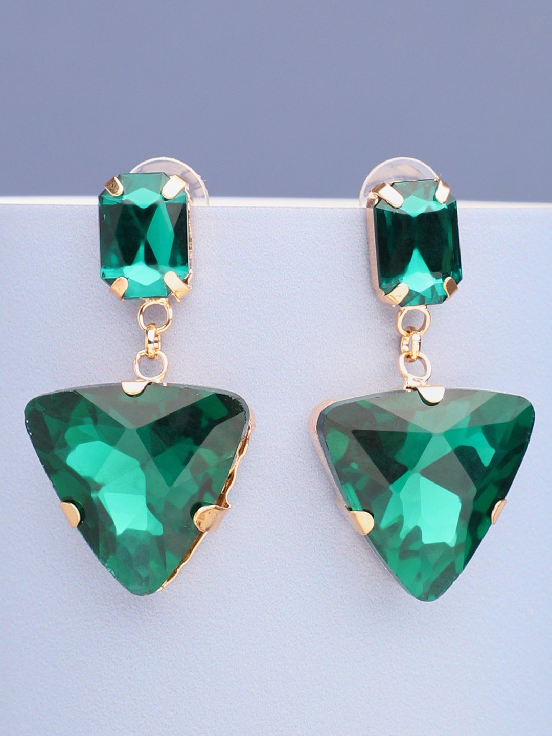 

SOHI Green & Gold-Toned Contemporary Drop Earrings