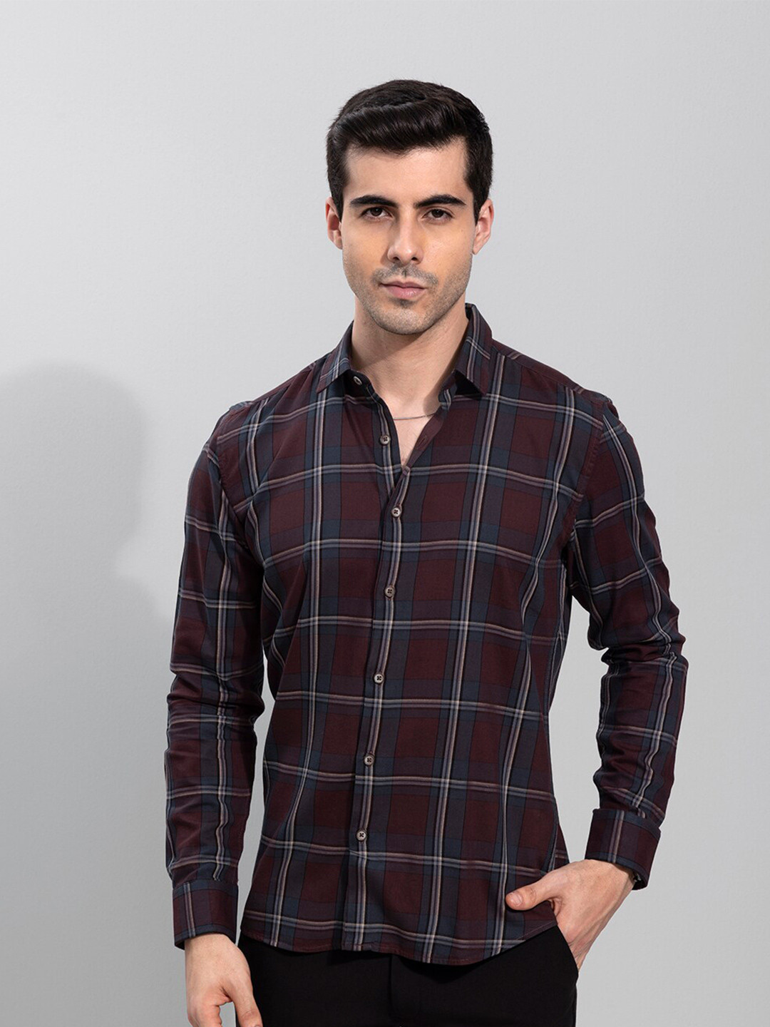 

Snitch Men Black Slim Fit Tartan Checks Checked Casual Shirt