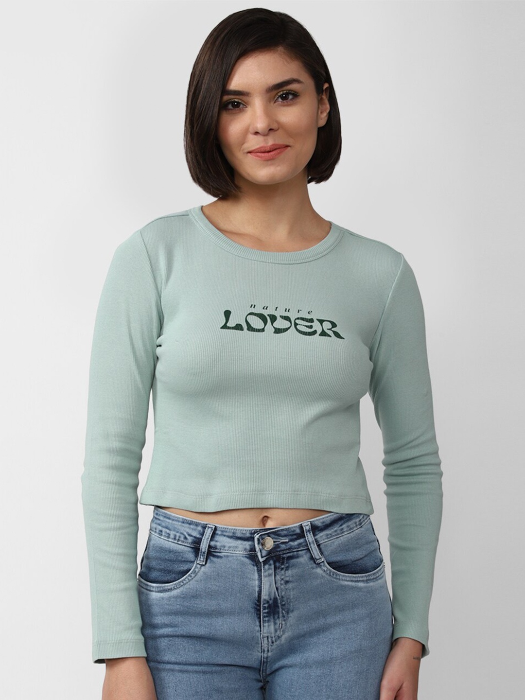 

FOREVER 21 Green Print Crop Top