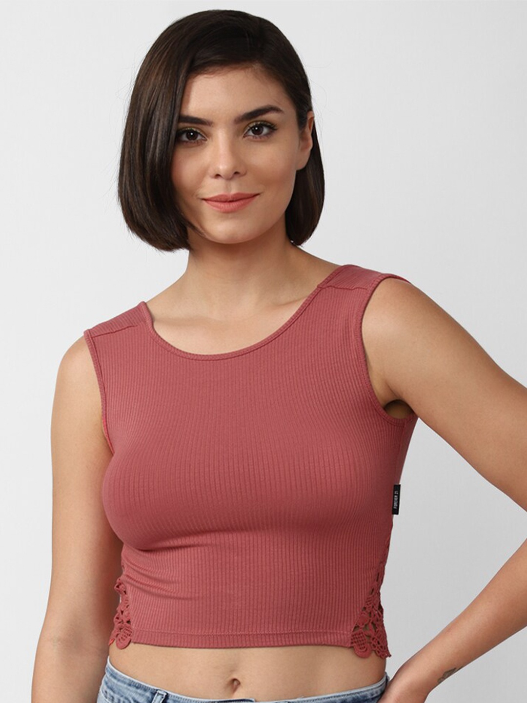 

FOREVER 21 Women Maroon Solid Tank Crop Top