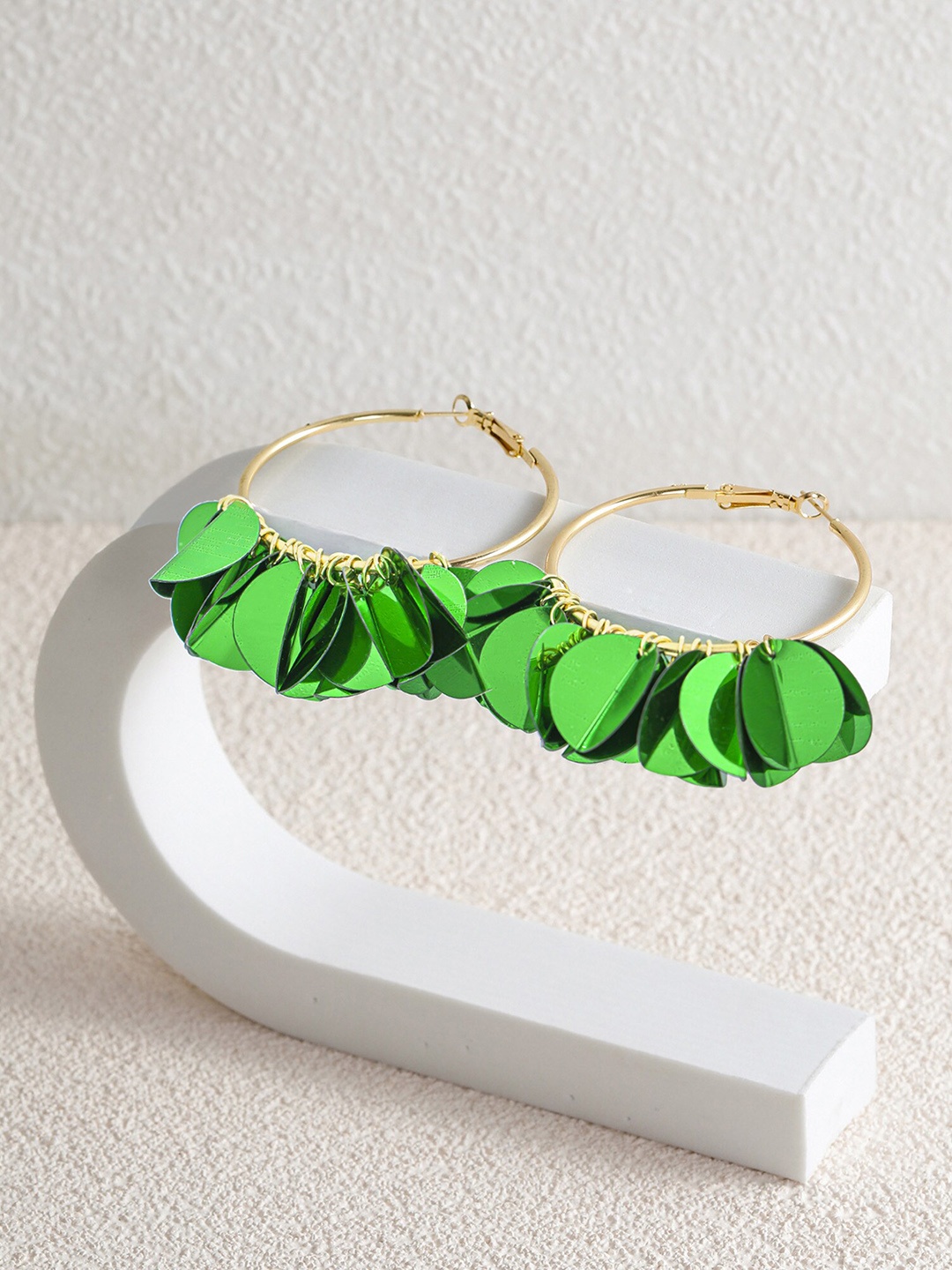 

Bellofox Gold-Toned & Green Contemporary Hoop Earrings