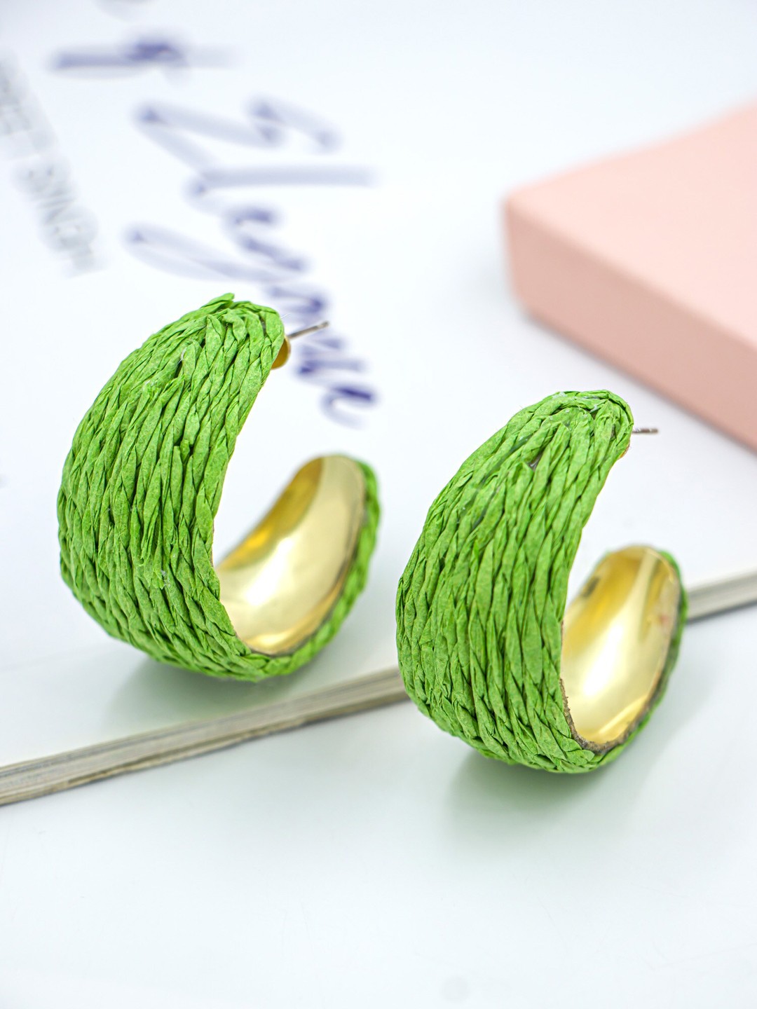 

Bellofox Green & Gold-Plated Contemporary Half Hoop Earrings