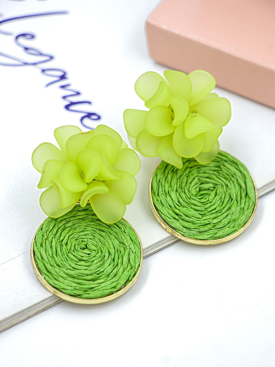

Bellofox Women Gold-Plated & Green Floral Studs Earrings