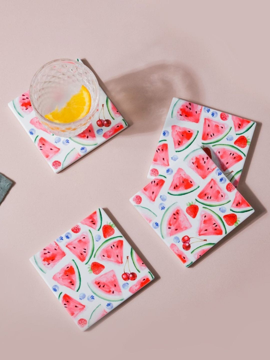

Nestasia Set Of 4 White & Red Watermelon Printed Ceramic Coasters