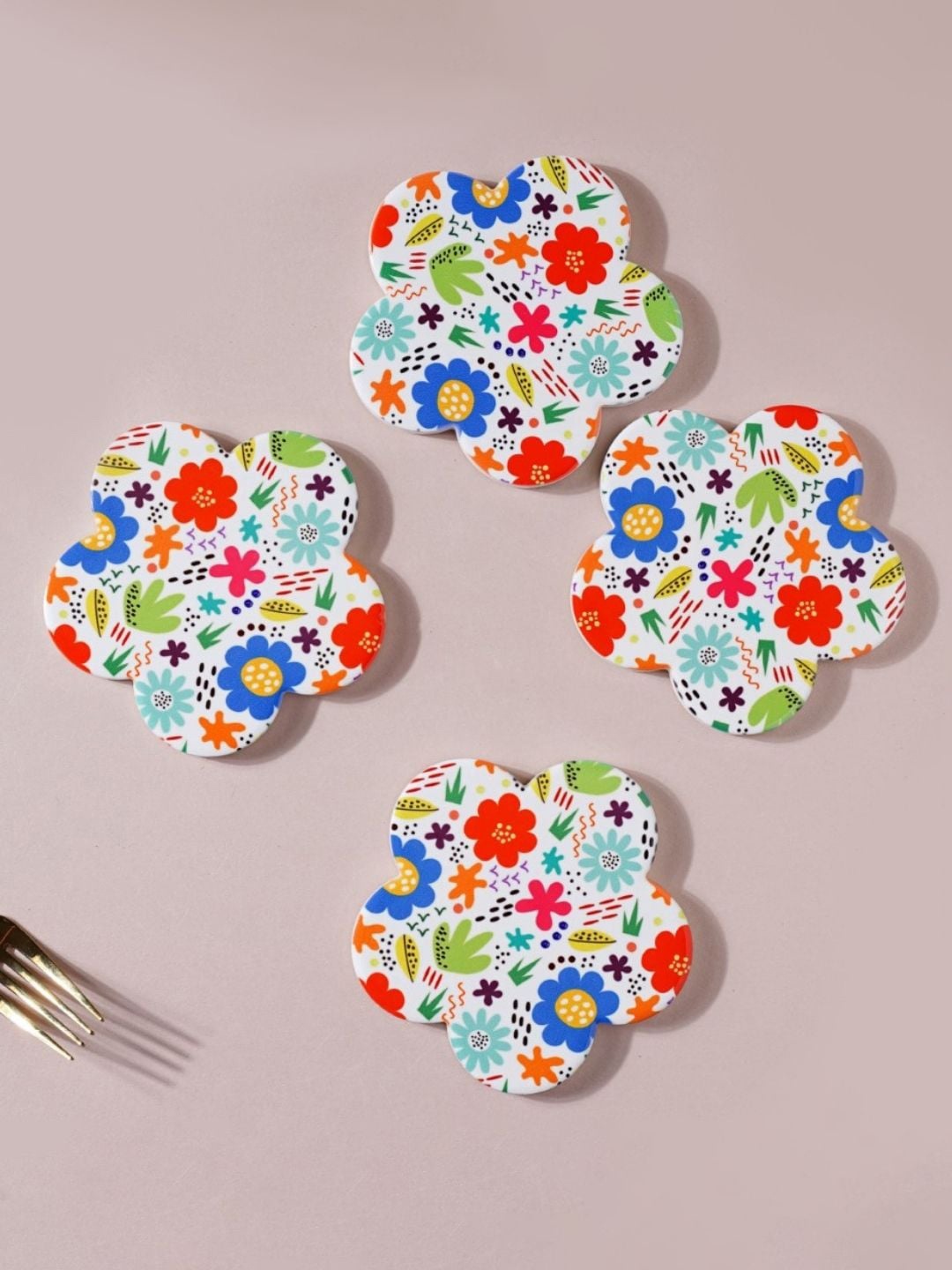 

Nestasia Set Of 4 Printed Coasters, White