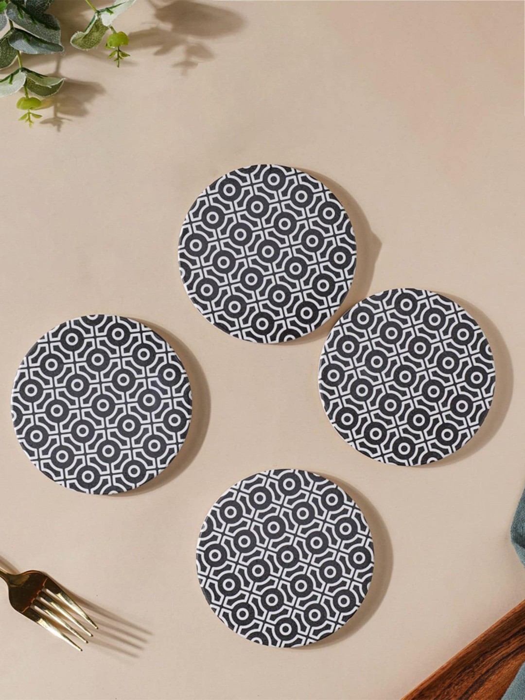 

Nestasia Set of 4 Black & White Geometric Printed Ceramic Coasters